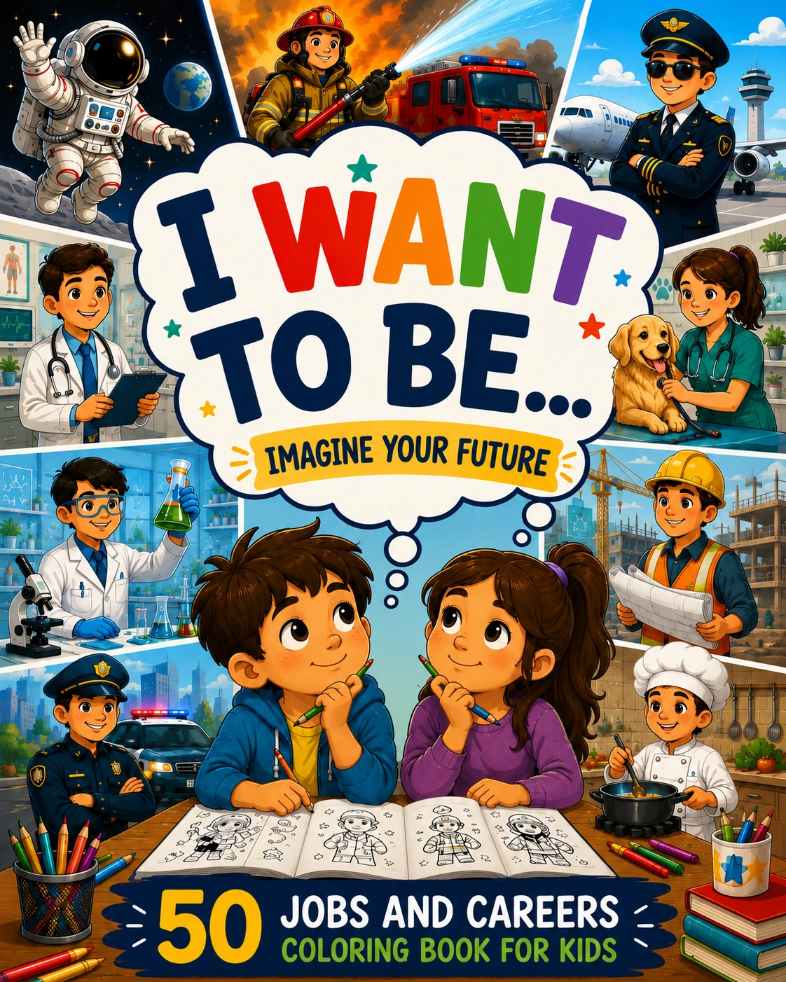 I WANT TO BE... career coloring book cover